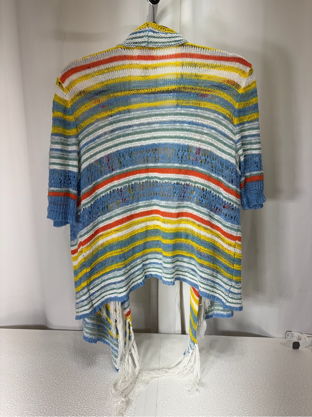 Ruby Rd. Multicolor Striped Fringe Open-Front Cardigan - Blue/Yellow/Red 3775 - Picture 2 of 10